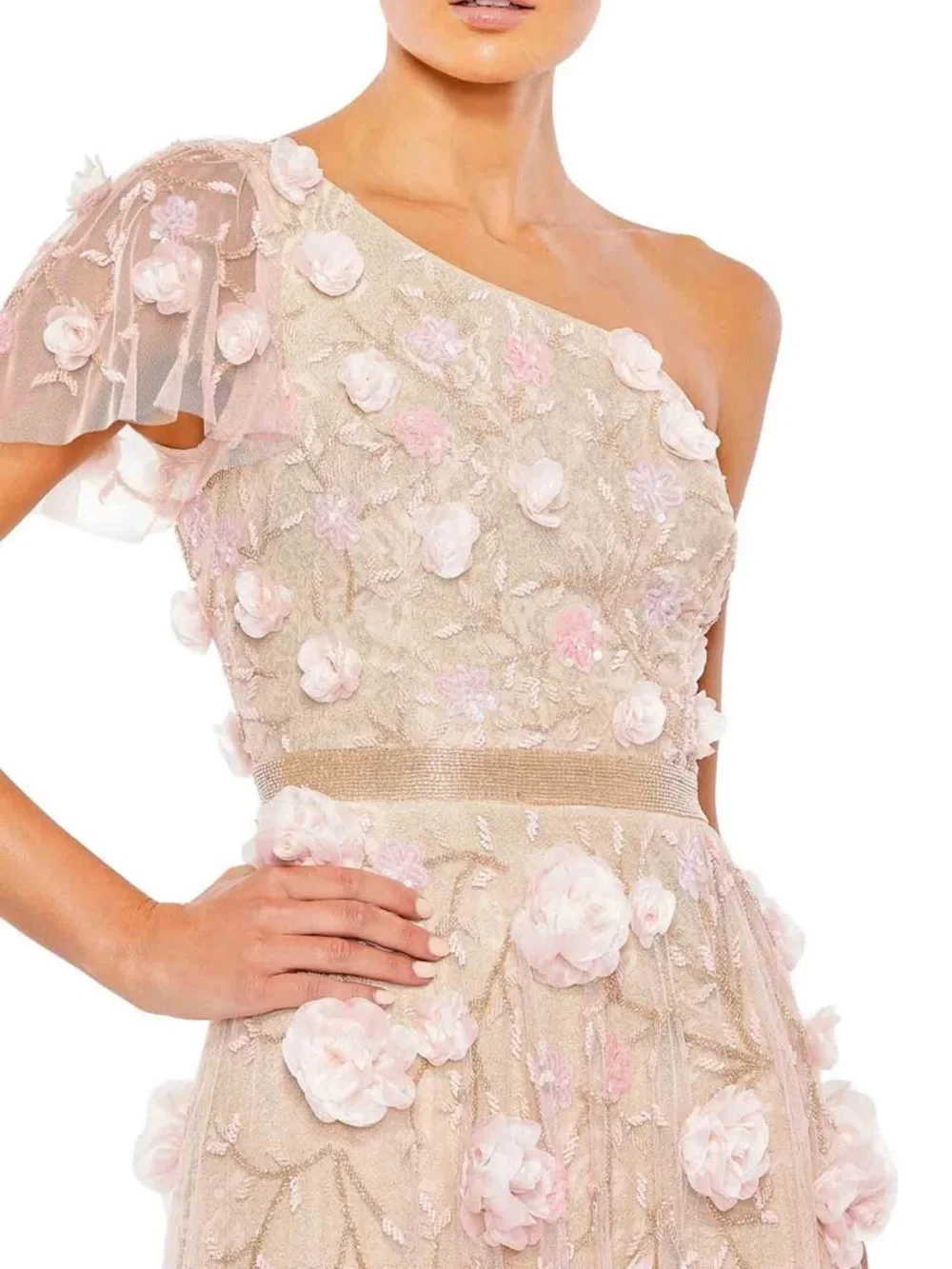 Mac Duggal 3D Floral One Shoulder Maxi Dress - Picture 3 of 3